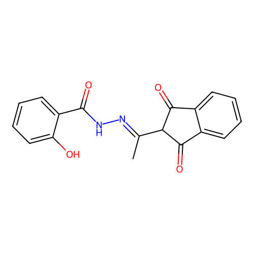 N'-[1-(1,3-dioxo-2,3-dihydro-1H-inden-2-yl)ethylidene]-2-hydroxybenzohydrazide structure