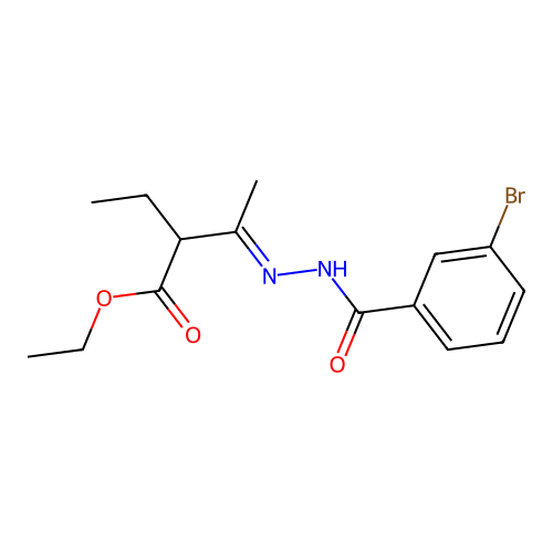 ethyl (3E)-3-{2-[(3-bromophenyl)carbonyl]hydrazinylidene}-2-ethylbutanoate structure