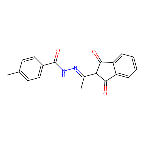 N'-[1-(1,3-dioxo-2,3-dihydro-1H-inden-2-yl)ethylidene]-4-methylbenzohydrazide structure