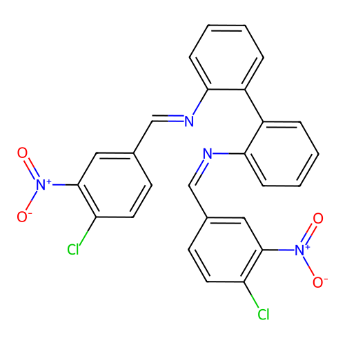 N,N'-bis[(E)-(4-chloro-3-nitrophenyl)methylidene]biphenyl-2,2'-diamine structure