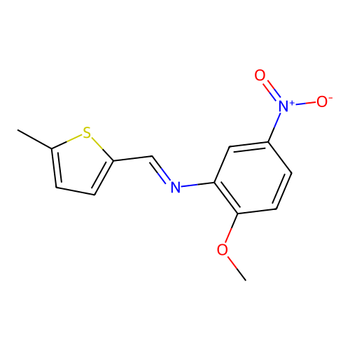 2-methoxy-N-[(E)-(5-methylthiophen-2-yl)methylidene]-5-nitroaniline structure