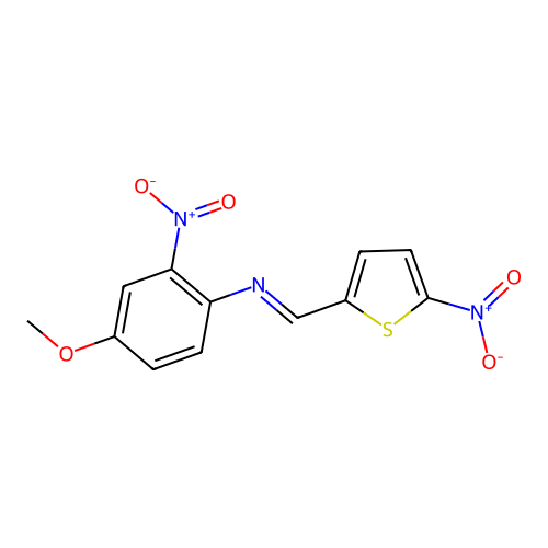 Thiophene, 2-(4-methoxy-2-nitrophenyliminomethyl)-5-nitro- structure