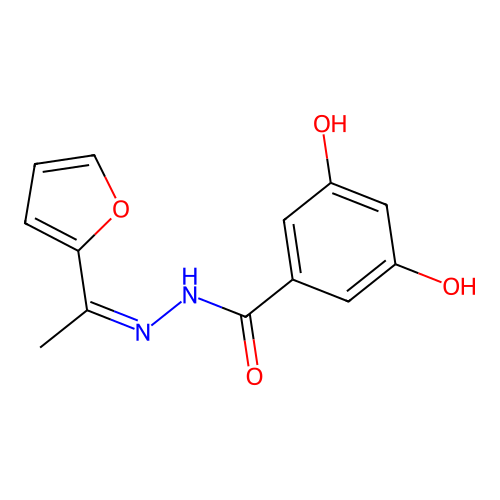 N'-[1-(2-furyl)ethylidene]-3,5-dihydroxybenzohydrazide structure