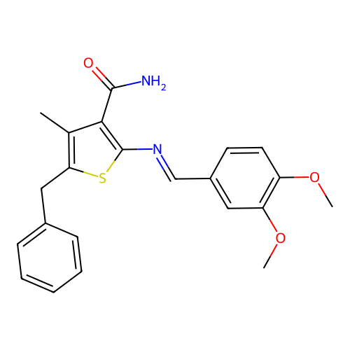 5-Benzyl-2-[(3,4-dimethoxybenzylidene)amino]-4-methyl-3-thiophenecarboxamide structure