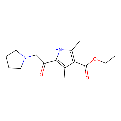 ethyl 2,4-dimethyl-5-(1-pyrrolidinylacetyl)-1H-pyrrole-3-carboxylate structure