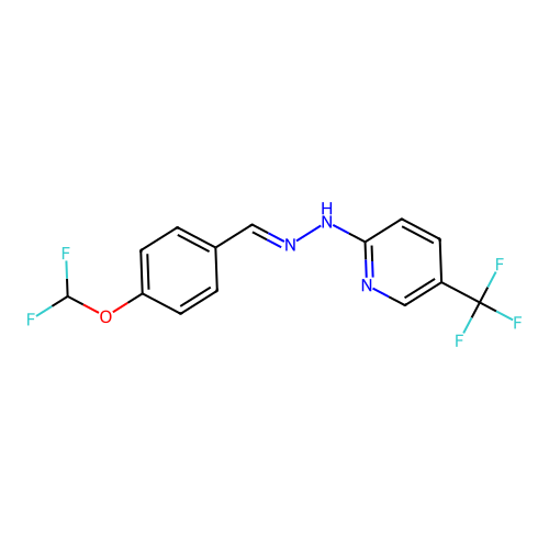 (E)-2-(2-(4-(difluoromethoxy)benzylidene)hydrazinyl)-5-(trifluoromethyl)pyridine structure