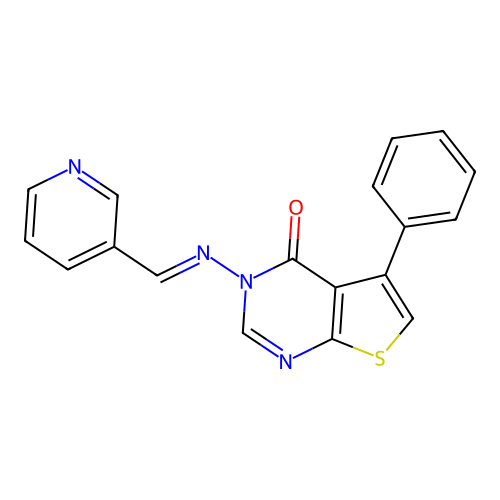 (E)-5-phenyl-3-((pyridin-3-ylmethylene)amino)thieno[2,3-d]pyrimidin-4(3H)-one structure