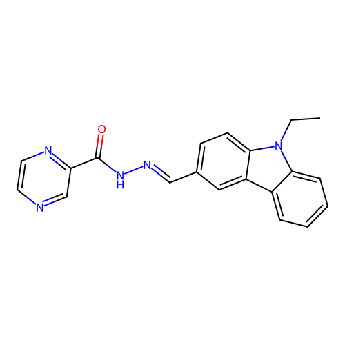 N'-[(E)-(9-ethyl-9H-carbazol-3-yl)methylidene]pyrazine-2-carbohydrazide structure