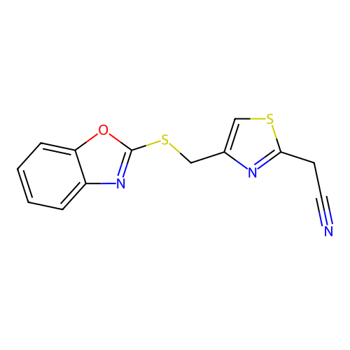 {4-[(1,3-Benzoxazol-2-ylsulfanyl)methyl]-1,3-thiazol-2-yl}acetonitrile structure