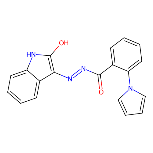N'-[(3E)-2-oxo-1,2-dihydro-3H-indol-3-ylidene]-2-(1H-pyrrol-1-yl)benzohydrazide structure