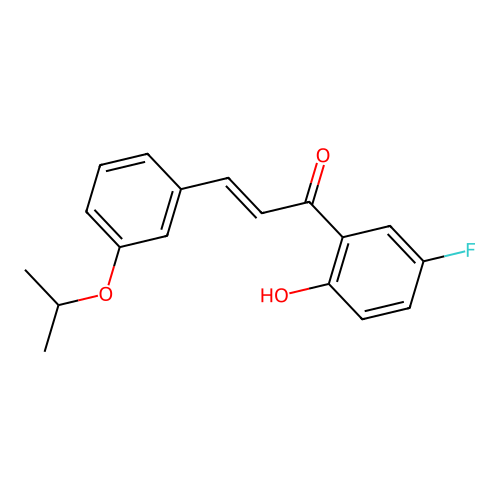 (2E)-1-(5-fluoro-2-hydroxyphenyl)-3-[3-(propan-2-yloxy)phenyl]prop-2-en-1-one structure