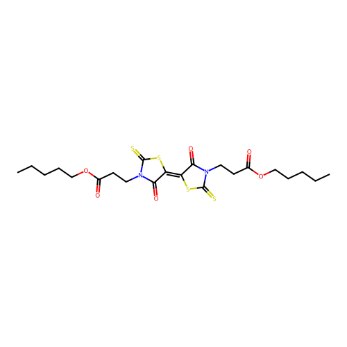 pentyl 3-[(5E)-4-oxo-5-{4-oxo-3-[3-oxo-3-(pentyloxy)propyl]-2-thioxo-1,3-thiazolidin-5-ylidene}-2-thioxo-1,3-thiazolidin-3-yl]propanoate structure