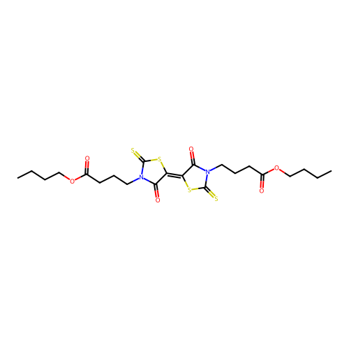 butyl 4-{(5E)-5-[3-(4-butoxy-4-oxobutyl)-4-oxo-2-thioxo-1,3-thiazolidin-5-ylidene]-4-oxo-2-thioxo-1,3-thiazolidin-3-yl}butanoate structure