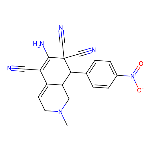 6-amino-2-methyl-8-(4-nitrophenyl)-1,3,8,8a-tetrahydroisoquinoline-5,7,7-tricarbonitrile structure