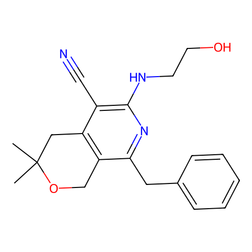8-benzyl-6-((2-hydroxyethyl)amino)-3,3-dimethyl-3,4-dihydro-1H-pyrano[3,4-c]pyridine-5-carbonitrile structure