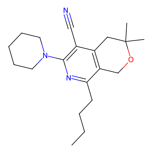 8-butyl-3,3-dimethyl-6-(piperidin-1-yl)-3,4-dihydro-1H-pyrano[3,4-c]pyridine-5-carbonitrile structure