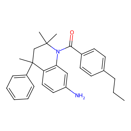 (7-amino-2,2,4-trimethyl-4-phenyl-3,4-dihydroquinolin-1(2H)-yl)(4-propylphenyl)methanone structure