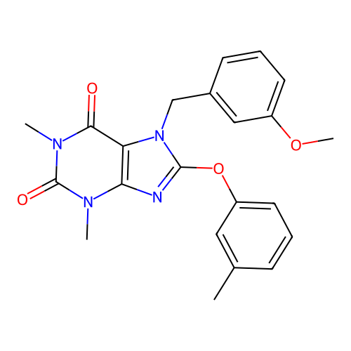 7-(3-methoxybenzyl)-1,3-dimethyl-8-(3-methylphenoxy)-3,7-dihydro-1H-purine-2,6-dione structure