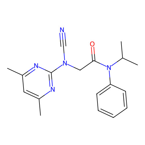 2-(N-(4,6-dimethylpyrimidin-2-yl)cyanamido)-N-isopropyl-N-phenylacetamide structure