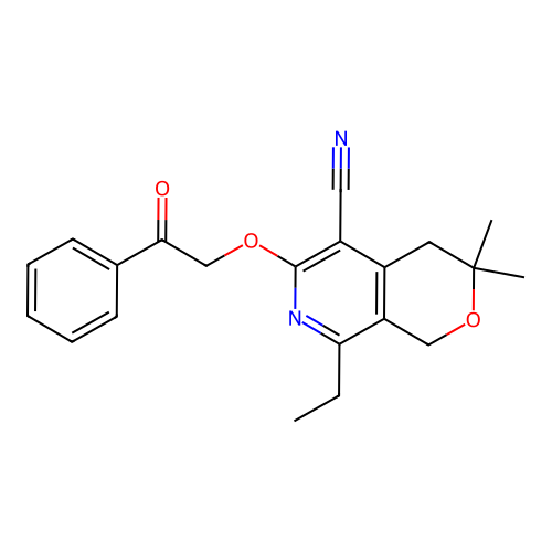 8-ethyl-3,3-dimethyl-6-(2-oxo-2-phenylethoxy)-3,4-dihydro-1H-pyrano[3,4-c]pyridine-5-carbonitrile structure