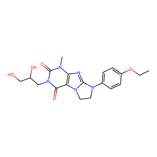 3-(2,3-dihydroxypropyl)-8-(4-ethoxyphenyl)-1-methyl-7,8-dihydro-1H-imidazo[2,1-f]purine-2,4(3H,6H)-dione structure