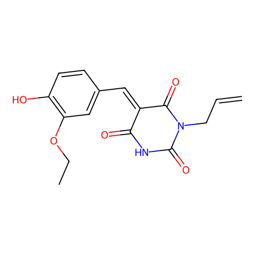 1-allyl-5-(3-ethoxy-4-hydroxybenzylidene)-2,4,6(1H,3H,5H)-pyrimidinetrione structure