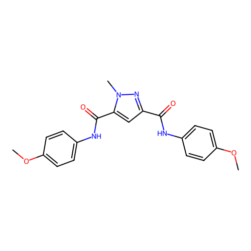 N,N'-bis(4-methoxyphenyl)-1-methyl-1H-pyrazole-3,5-dicarboxamide structure
