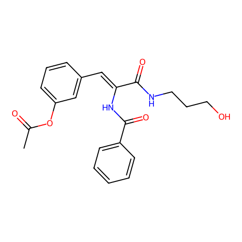 (Z)-3-(2-benzamido-3-((3-hydroxypropyl)amino)-3-oxoprop-1-en-1-yl)phenyl acetate structure