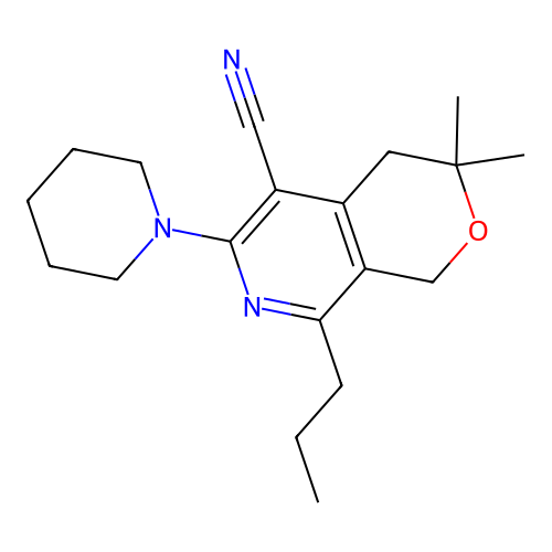 3,3-dimethyl-6-(piperidin-1-yl)-8-propyl-3,4-dihydro-1H-pyrano[3,4-c]pyridine-5-carbonitrile structure