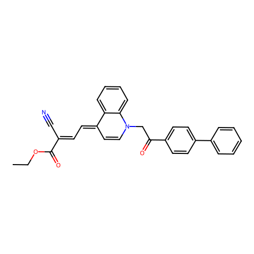 (2E,4E)-ethyl 4-(1-(2-([1,1'-biphenyl]-4-yl)-2-oxoethyl)quinolin-4(1H)-ylidene)-2-cyanobut-2-enoate structure