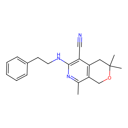3,3,8-trimethyl-6-(phenethylamino)-1,4-dihydropyrano[3,4-c]pyridine-5-carbonitrile structure