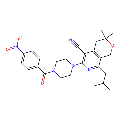 3,3-dimethyl-8-(2-methylpropyl)-6-[4-(4-nitrobenzoyl)piperazin-1-yl]-1,4-dihydropyrano[3,4-c]pyridine-5-carbonitrile structure