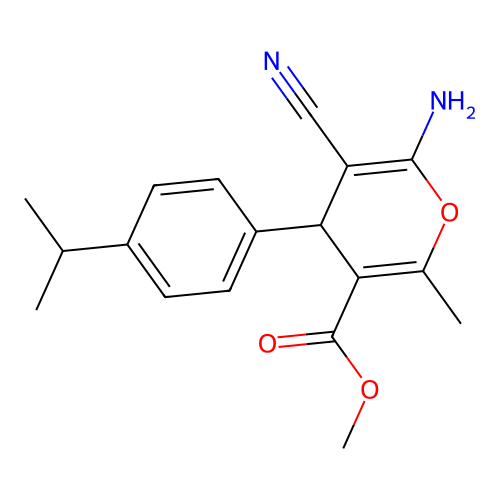 methyl 6-amino-5-cyano-2-methyl-4-[4-(propan-2-yl)phenyl]-4H-pyran-3-carboxylate structure