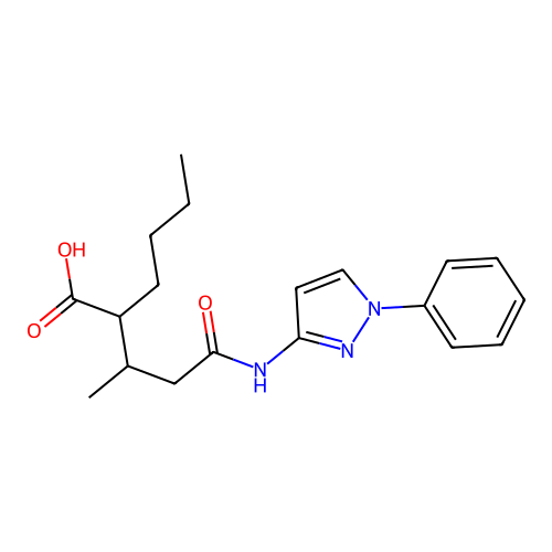 2-{4-oxo-4-[(1-phenyl-1H-pyrazol-3-yl)amino]butan-2-yl}hexanoic acid structure