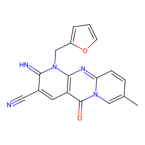 1-(furan-2-ylmethyl)-2-imino-8-methyl-5-oxo-1,5-dihydro-2H-dipyrido[1,2-a:2',3'-d]pyrimidine-3-carbonitrile structure
