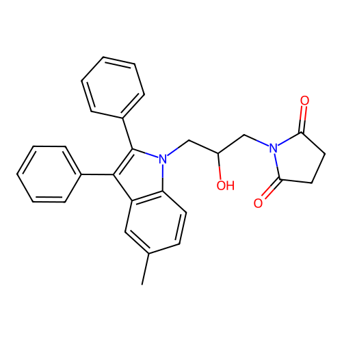 1-[2-hydroxy-3-(5-methyl-2,3-diphenyl-1H-indol-1-yl)propyl]pyrrolidine-2,5-dione structure