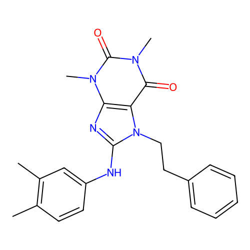 8-(3,4-dimethylanilino)-1,3-dimethyl-7-phenethylpurine-2,6-dione structure