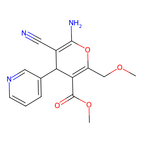 methyl 6-amino-5-cyano-2-(methoxymethyl)-4-(pyridin-3-yl)-4H-pyran-3-carboxylate structure