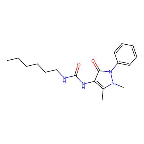1-(1,5-dimethyl-3-oxo-2-phenyl-2,3-dihydro-1H-pyrazol-4-yl)-3-hexylurea structure