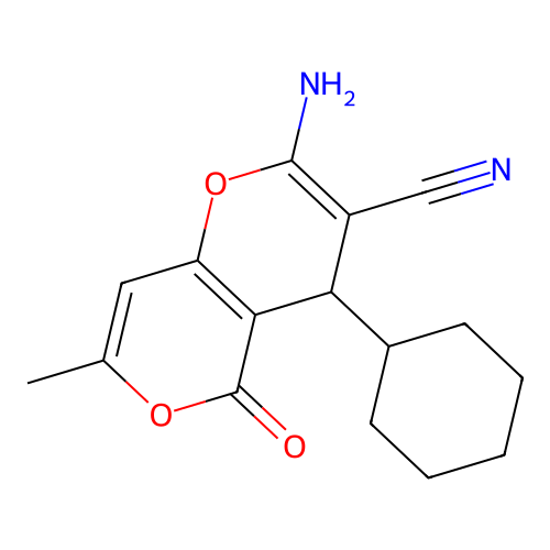 2-Amino-4-cyclohexyl-7-methyl-5-oxo-4H,5H-pyrano[4,3-b]pyran-3-carbonitrile structure