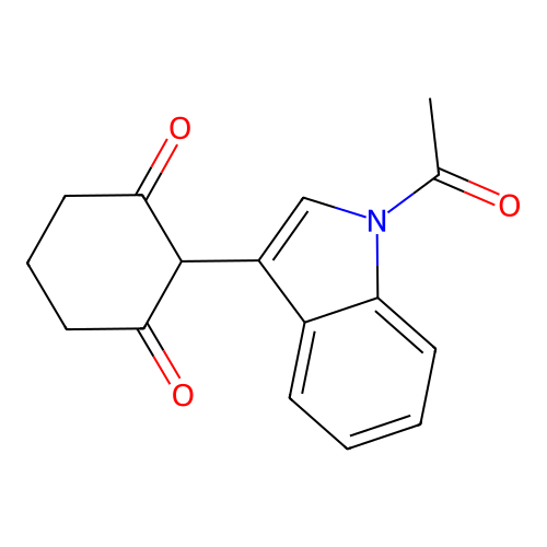 2-(1-acetyl-1H-indol-3-yl)cyclohexane-1,3-dione structure