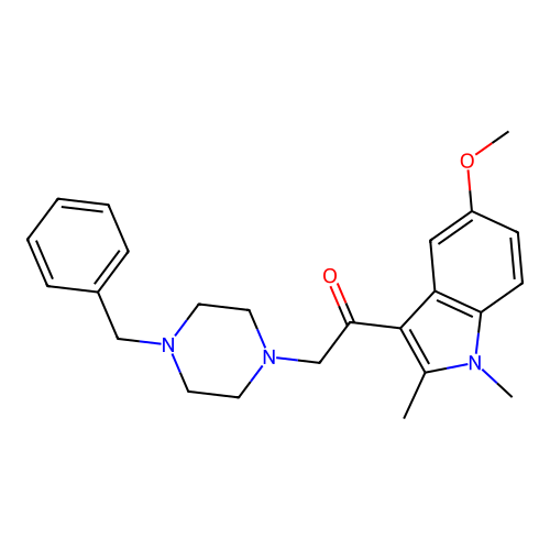 2-(4-benzylpiperazin-1-yl)-1-(5-methoxy-1,2-dimethyl-1H-indol-3-yl)ethanone structure