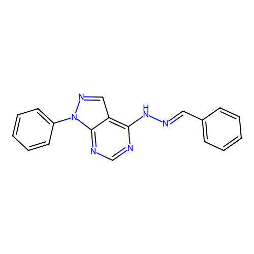 4-[(2E)-2-benzylidenehydrazinyl]-1-phenyl-1H-pyrazolo[3,4-d]pyrimidine structure