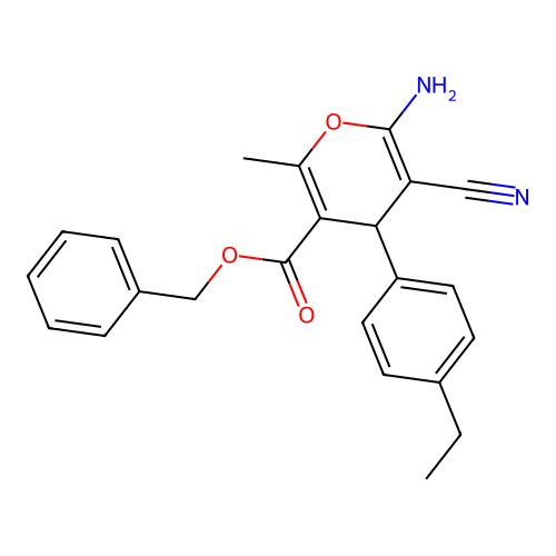 benzyl 6-amino-5-cyano-4-(4-ethylphenyl)-2-methyl-4H-pyran-3-carboxylate structure