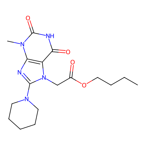 butyl 2-(3-methyl-2,6-dioxo-8-piperidin-1-ylpurin-7-yl)acetate structure