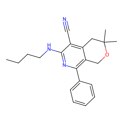6-(butylamino)-3,3-dimethyl-8-phenyl-3,4-dihydro-1H-pyrano[3,4-c]pyridine-5-carbonitrile structure