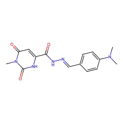 (E)-N'-(4-(dimethylamino)benzylidene)-1-methyl-2,6-dioxo-1,2,3,6-tetrahydropyrimidine-4-carbohydrazide structure