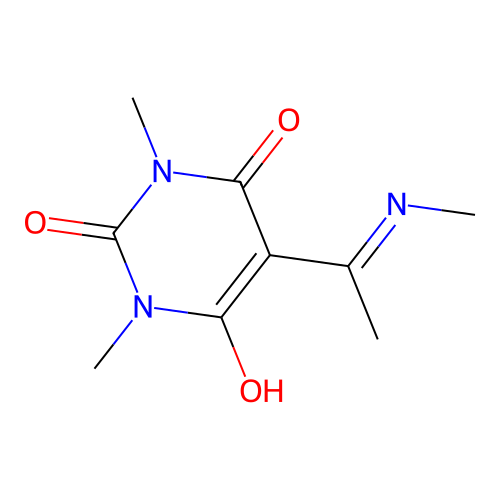 1,3-dimethyl-5-(1-(methylamino)ethylidene)pyrimidine-2,4,6(1H,3H,5H)-trione structure