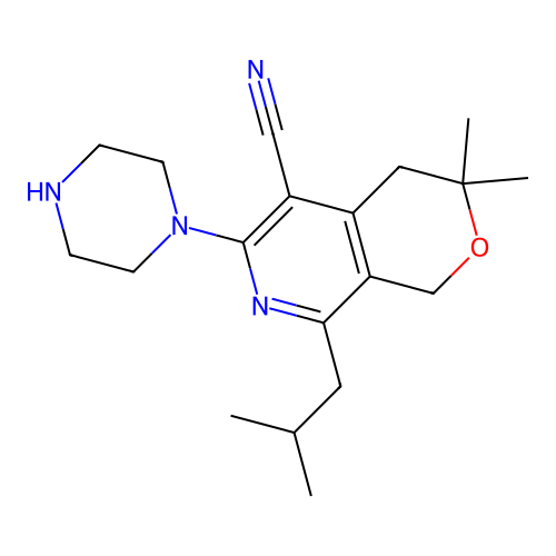 3,3-DIMETHYL-8-(2-METHYLPROPYL)-6-(PIPERAZIN-1-YL)-1H,3H,4H-PYRANO[3,4-C]PYRIDINE-5-CARBONITRILE structure