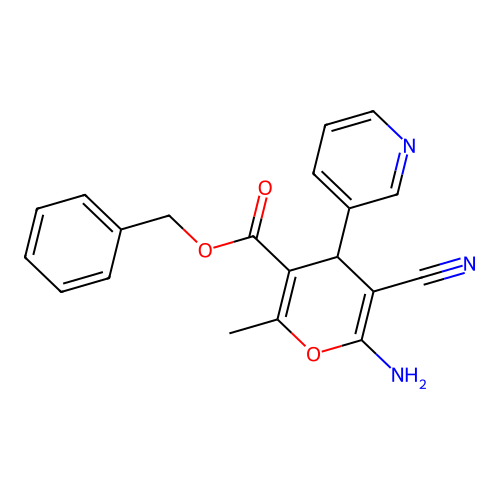 benzyl 6-amino-5-cyano-2-methyl-4-(pyridin-3-yl)-4H-pyran-3-carboxylate structure